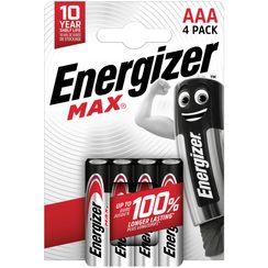 Pile alcaline Energizer Max AAA LR03 1.5V blister à 4 pièces